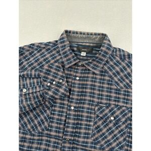 Diesel Slim Fit Long Sleeve Pearl Snap Flannel Shirt Men's M Blue Plaid Western